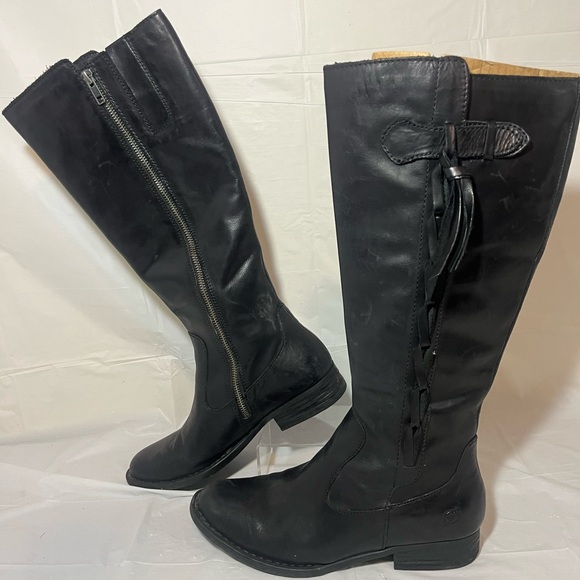 Born Cook Braided Side Leather Suede Tall Boots black size 8 - Picture 5 of 16